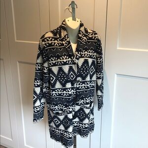 Navy and White Geometric Pattern Coat